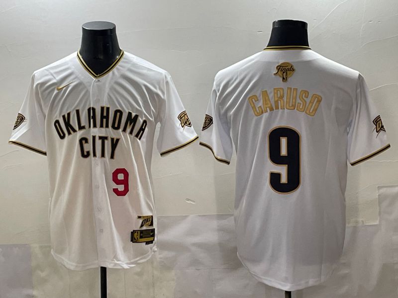 Men 2025 Oklahoma City Thunder #9 Caruso White Gold Nike Joint Name NBA Jersey style 22->seattle mariners->MLB Jersey